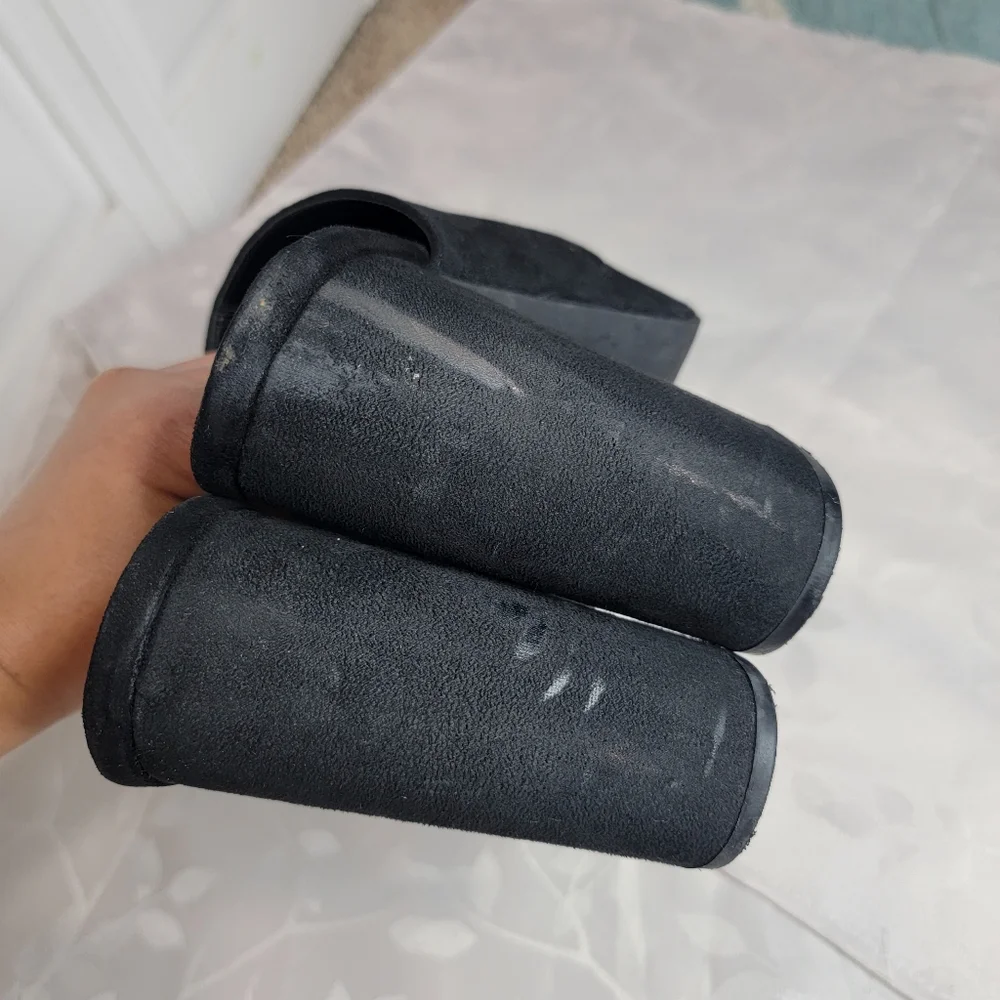 Lulu's Chandra Black Vegan Suede Block Heels Platform Open Toe Slides Mules 8.5‎